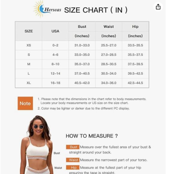 Herseas Women's High Waisted Bikini Set Black Color Block Bathing Suit Chevron - Picture 6 of 6